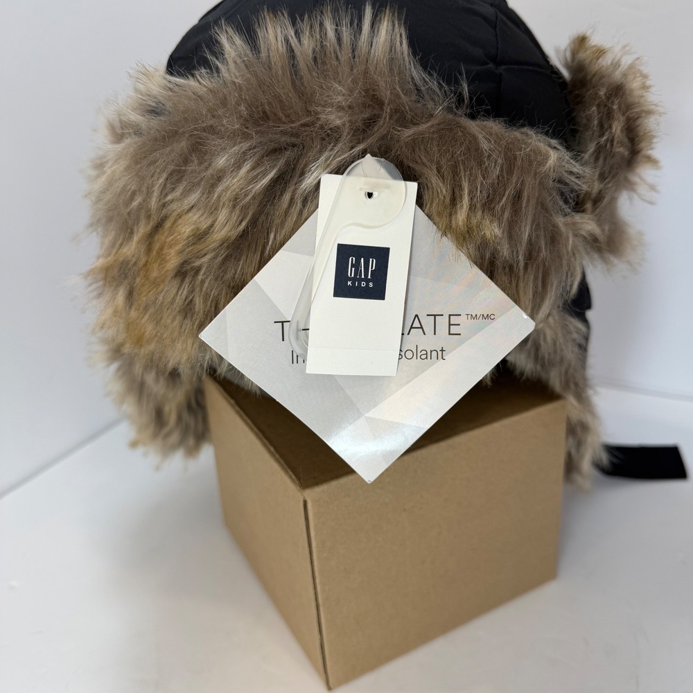 Gap Kids Black 3M Thinsulate Faux Fur Trapper Hat Winter Aviator Cap S/M X-0020